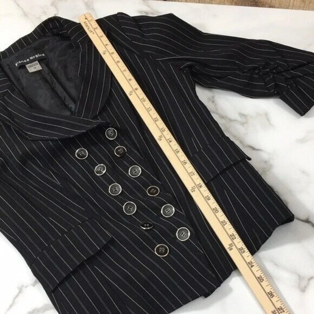 Bianca Nygard‎ Black Striped Blazer Jacket Womens 12 Double Breasted Steampunk